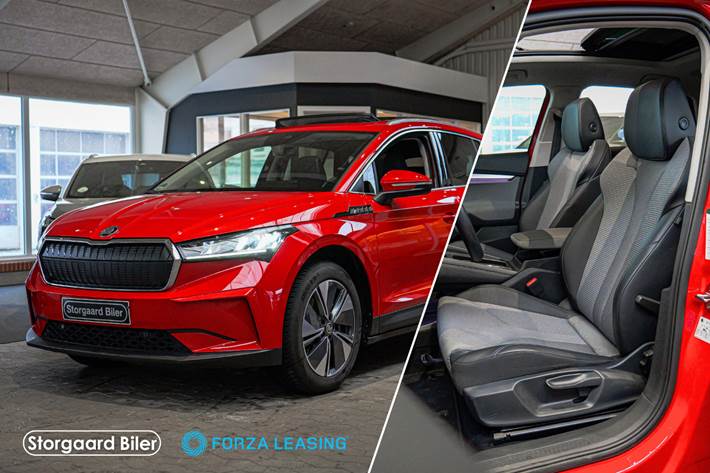 Rød Skoda Enyaq fra 2024 set udefra