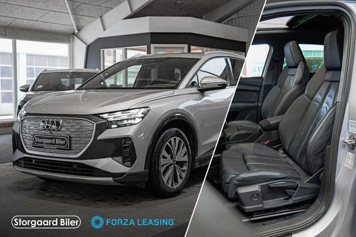 Sølv Audi Q4 e-tron fra 2023 set udefra