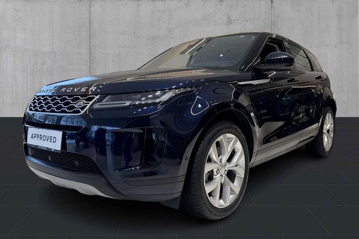 Blå Land Rover Range Rover evoque fra 2021 set udefra