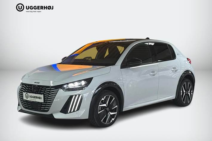 Hvid Peugeot e-208 fra 2025 set udefra