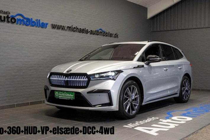 Sølv Skoda Enyaq fra 2022 set udefra