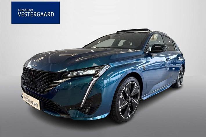 Blå Peugeot E-308 fra 2024 set udefra