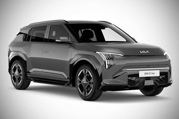Grå Kia EV3 fra 2025 set udefra