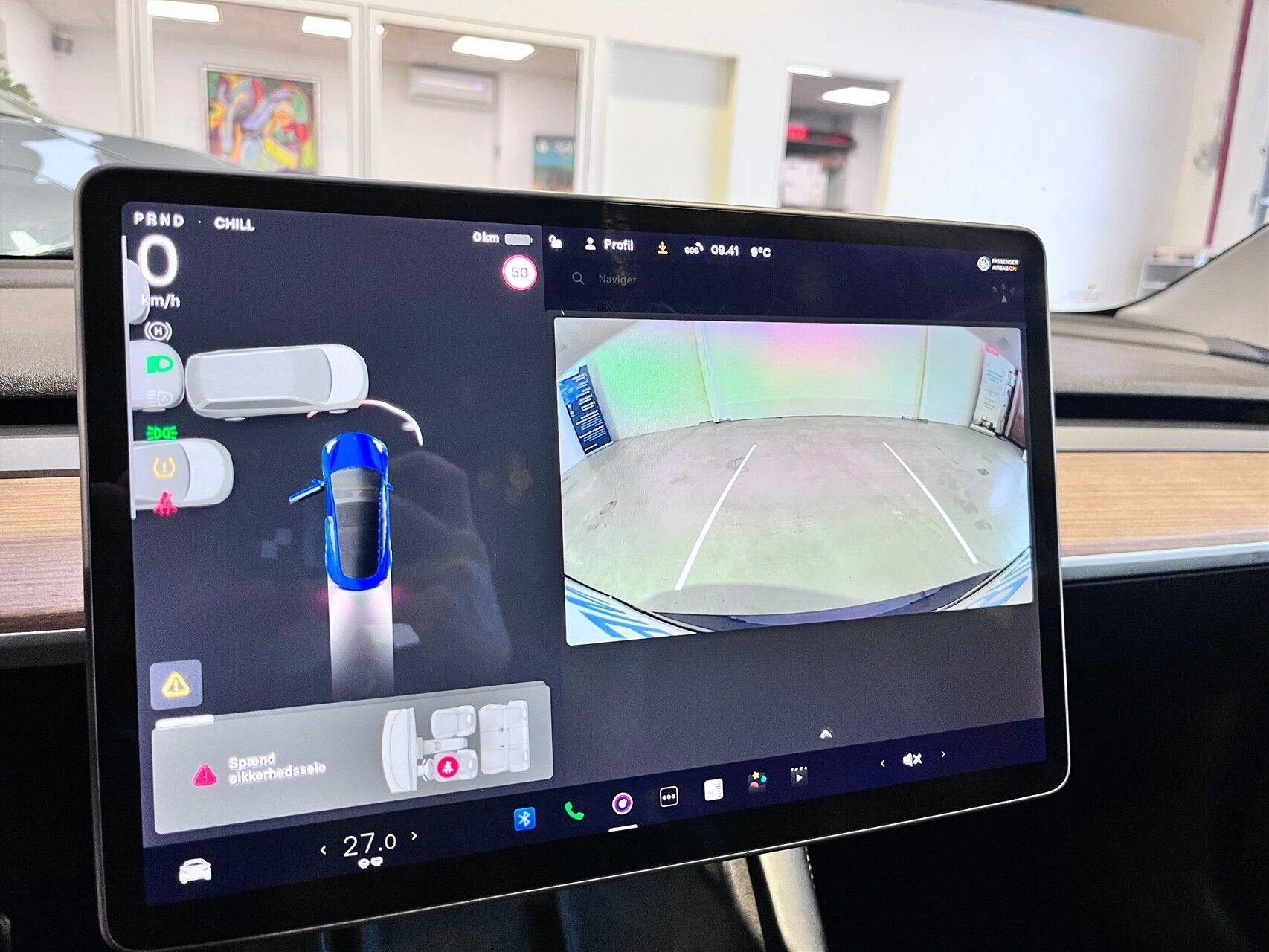 Blå Tesla Model 3 fra 2021