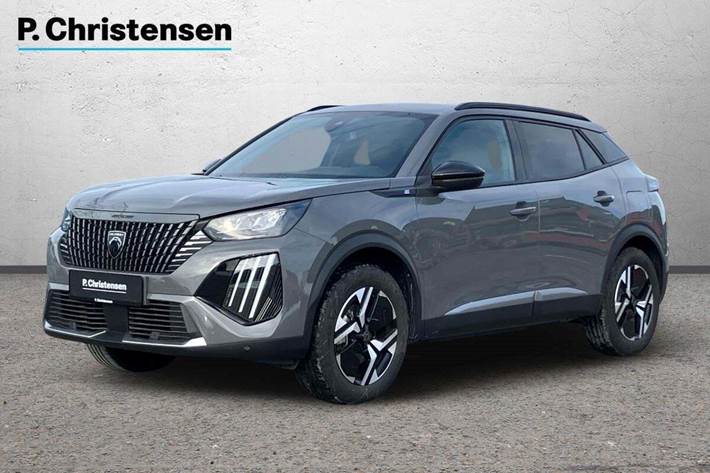 Grå Peugeot e-2008 fra 2025 set udefra