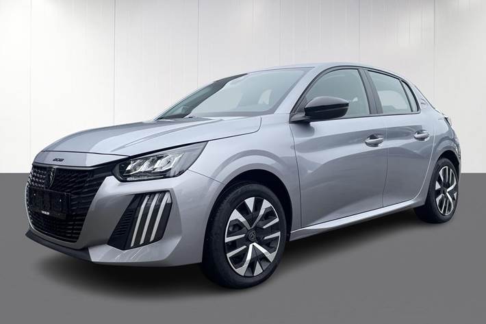 Grå Peugeot e-208 fra 2025 set udefra