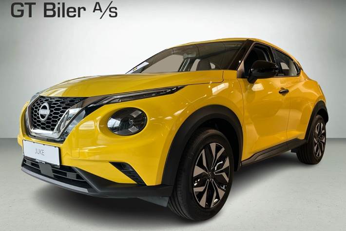 Gul Nissan Juke fra 2026 set udefra