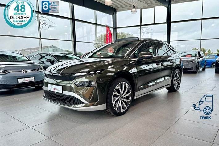 Grøn Skoda Enyaq fra 2026 set udefra