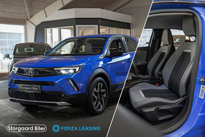 Blå Opel Mokka-e fra 2021 set udefra