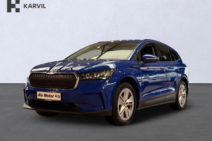 Blå Skoda Enyaq fra 2023 set udefra