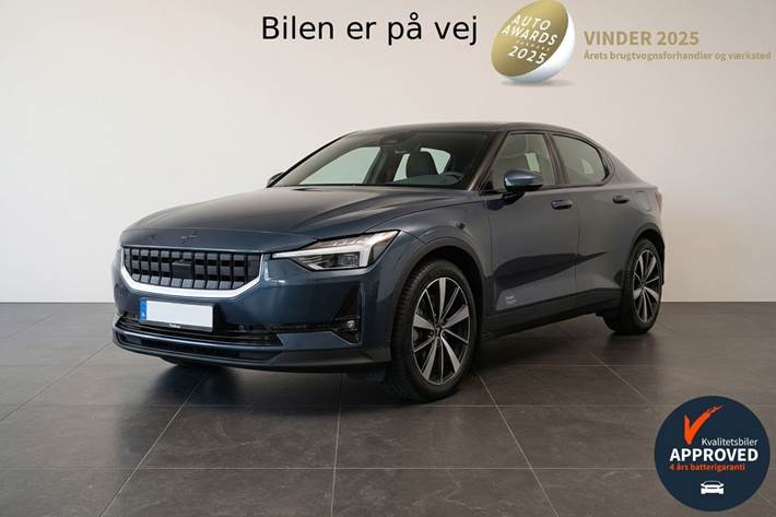 Blå Polestar 2 fra 2020 set udefra