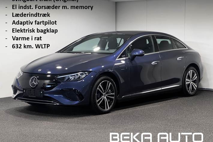 Blå Mercedes EQE300 fra 2024 set udefra