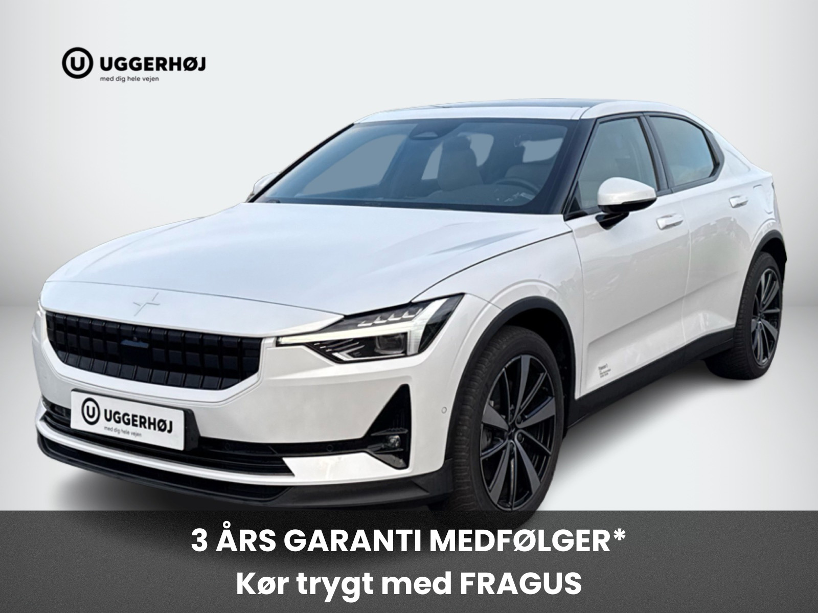 Hvid Polestar 2 fra 2023 set udefra