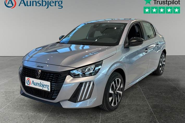 Grå Peugeot e-208 fra 2025 set udefra