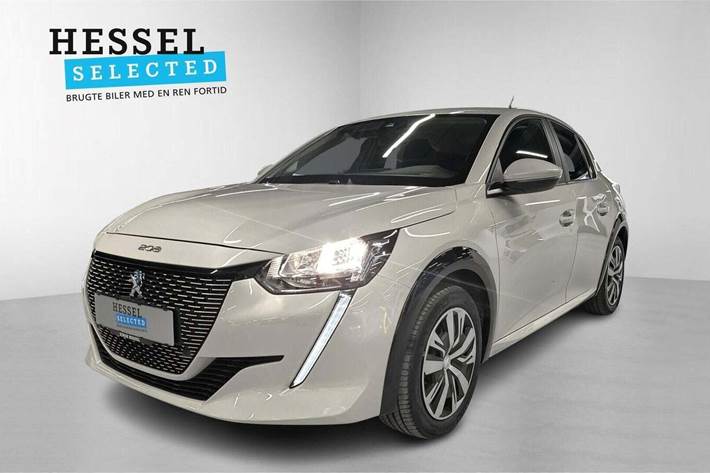 Gul Peugeot e-208 fra 2021 set udefra