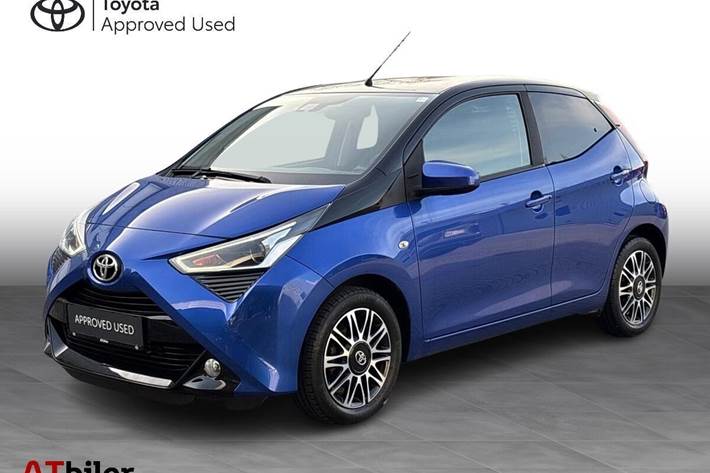 Blå Toyota Aygo fra 2019 set udefra