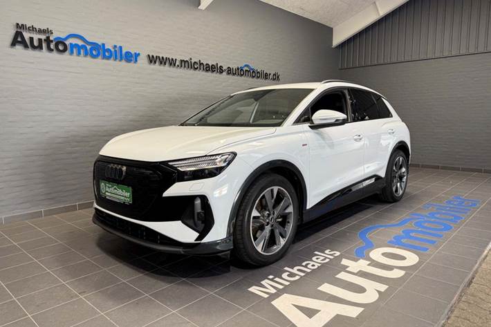 Hvid Audi Q4 e-tron fra 2024 set udefra