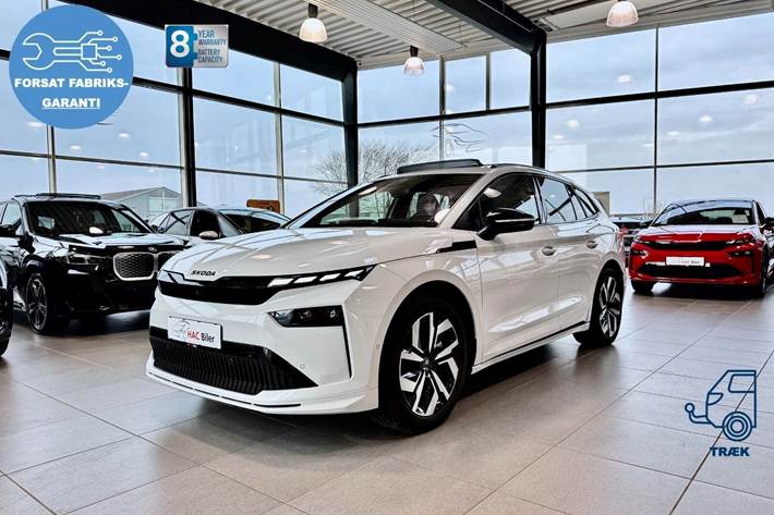 Hvid Skoda Enyaq fra 2026 set udefra