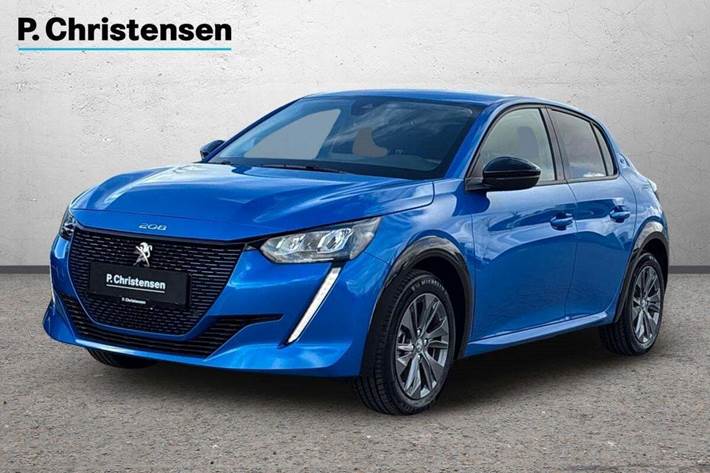 Blå Peugeot e-208 fra 2023