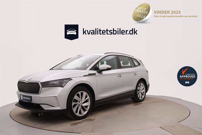 Sølv Skoda Enyaq fra 2021 set udefra