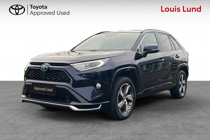 Blå Toyota RAV4 Plug-in fra 2021 set udefra