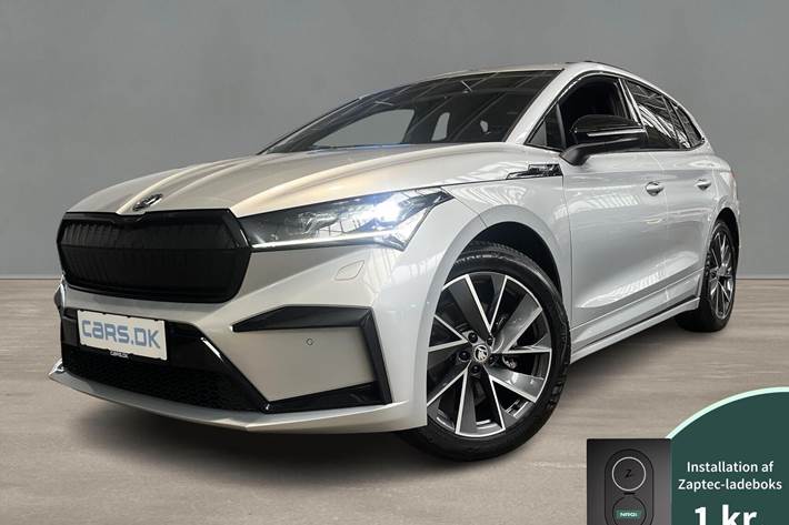 Sølv Skoda Enyaq fra 2021 set udefra