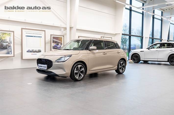 Hvid Suzuki Swift fra 2024 set udefra