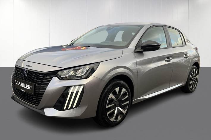 Grå Peugeot e-208 fra 2025 set udefra