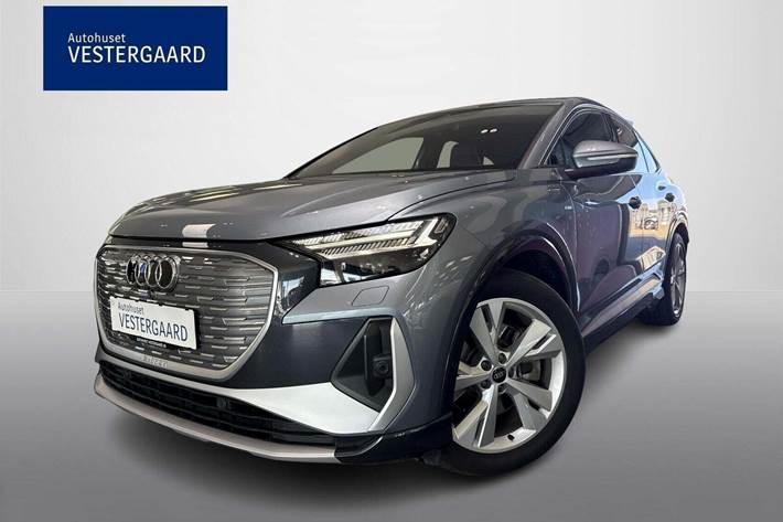 Blå Audi Q4 e-tron fra 2024 set udefra