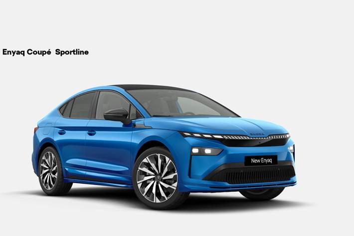 Blå Skoda Enyaq fra 2026 set udefra