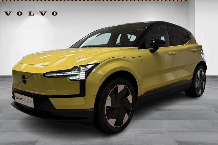 Gul Volvo EX30 fra 2025 set udefra