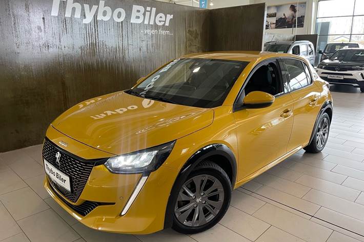 Gul Peugeot e-208 fra 2021