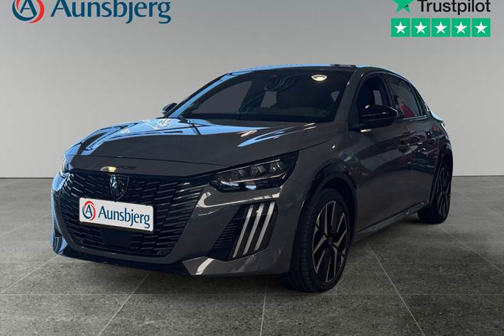 Grå Peugeot e-208 fra 2025 set udefra