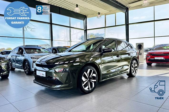 Grøn Skoda Enyaq fra 2026 set udefra