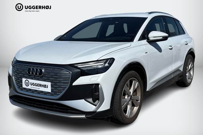 Hvid Audi Q4 e-tron fra 2025 set udefra