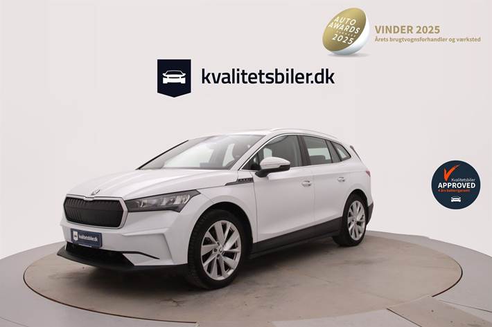 Hvid Skoda Enyaq fra 2021 set udefra