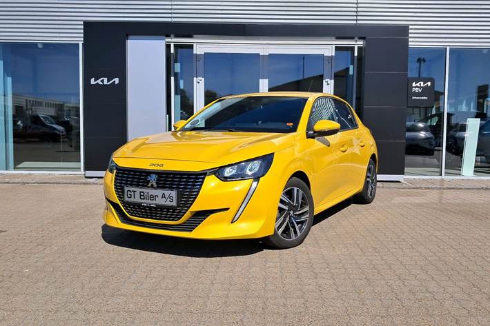 Gul Peugeot 208 fra 2021 set udefra