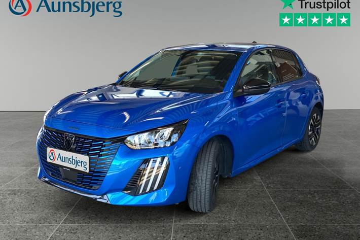 Blå Peugeot e-208 fra 2025