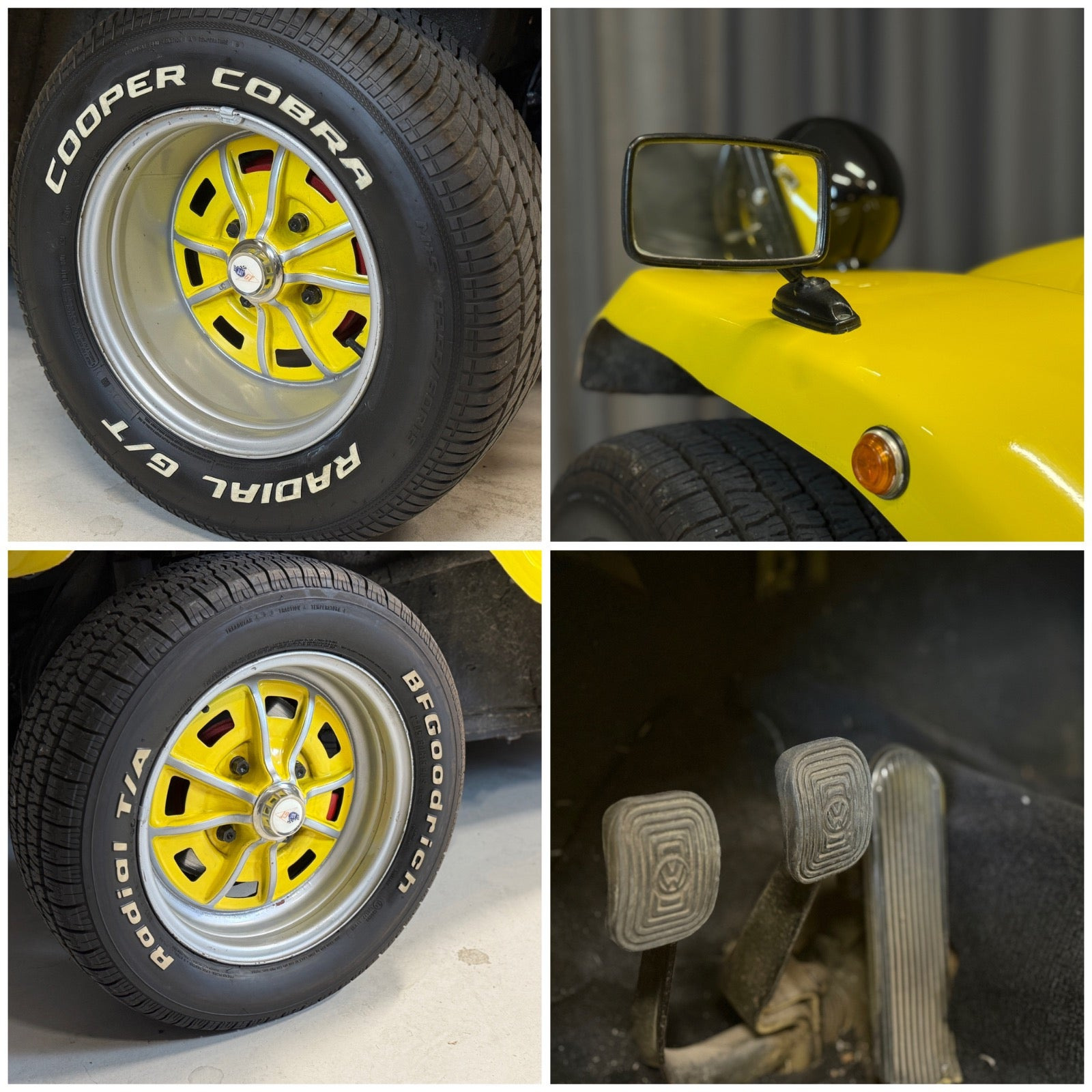 Gul VW Beach Buggy fra 1973 set udefra