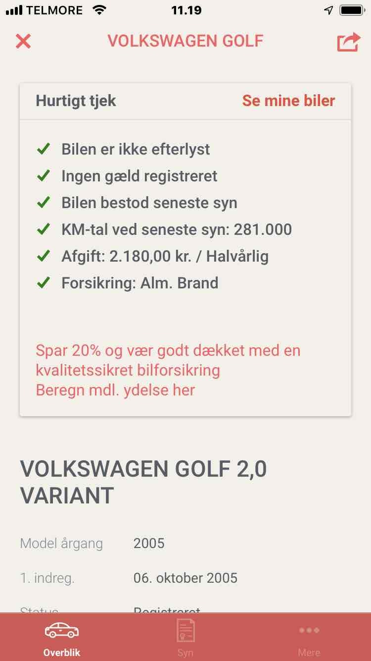 Grå VW Golf IV fra 2005