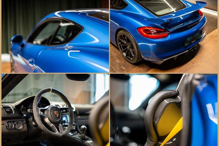 Blå Porsche Cayman GT4 fra 2016