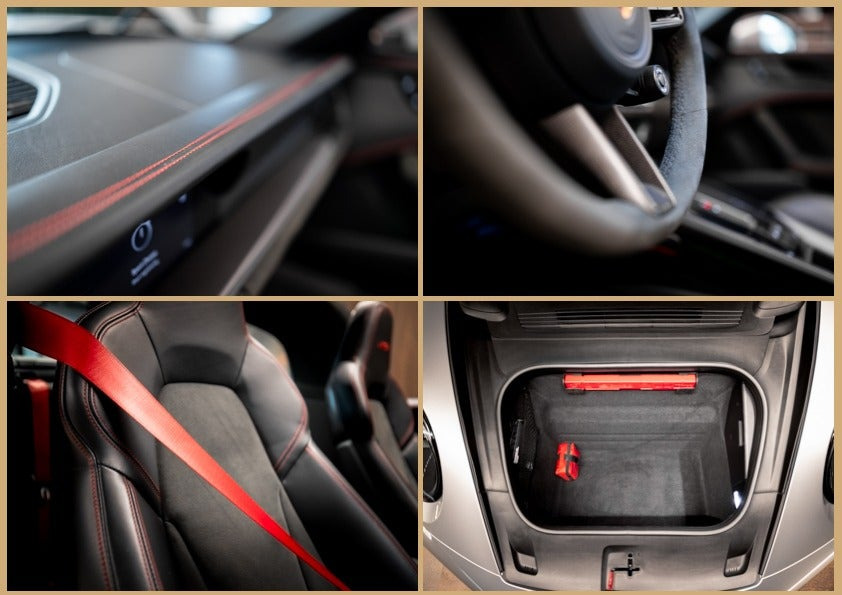 Sølv Porsche 911 Targa 4 GTS fra 2022 set indefra