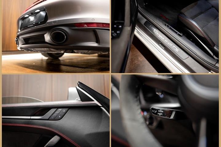 Sølv Porsche 911 Targa 4 GTS fra 2022 set udefra