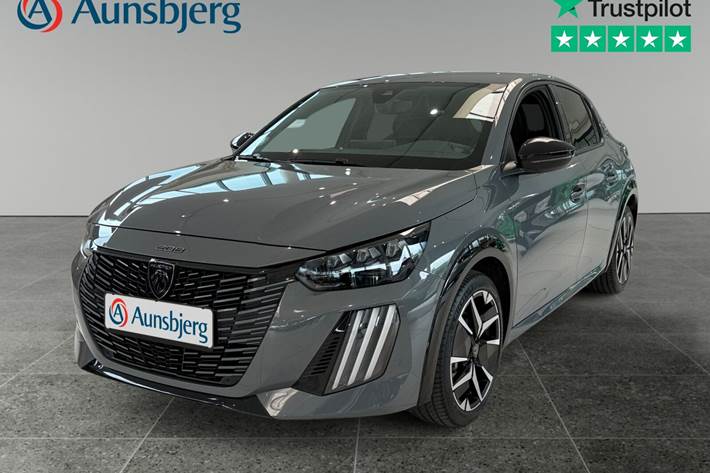 Grå Peugeot e-208 fra 2025 set udefra