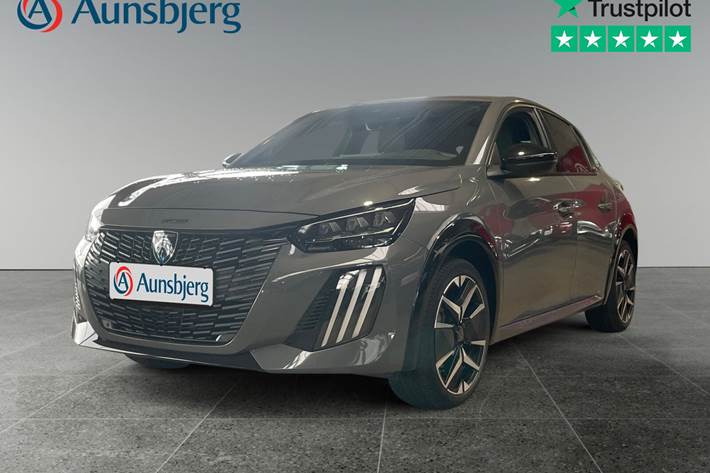Grå Peugeot e-208 fra 2025 set udefra