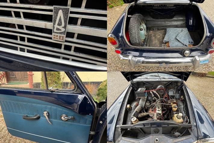 Blå Volvo 121 fra 1969 set udefra