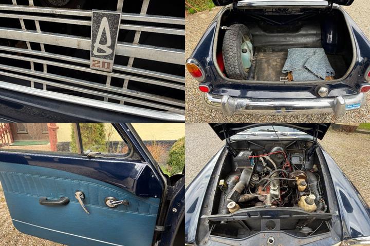 Blå Volvo 121 fra 1969 set udefra