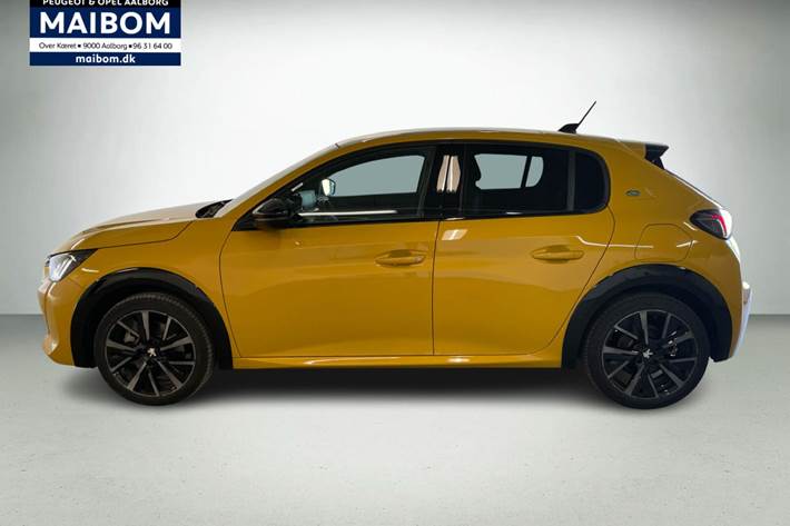 Gul Peugeot e-208 fra 2023
