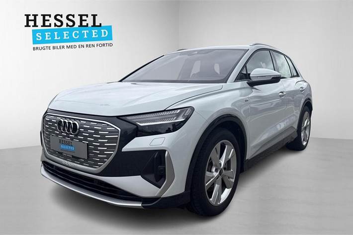 Hvid Audi Q4 e-tron fra 2024 set udefra