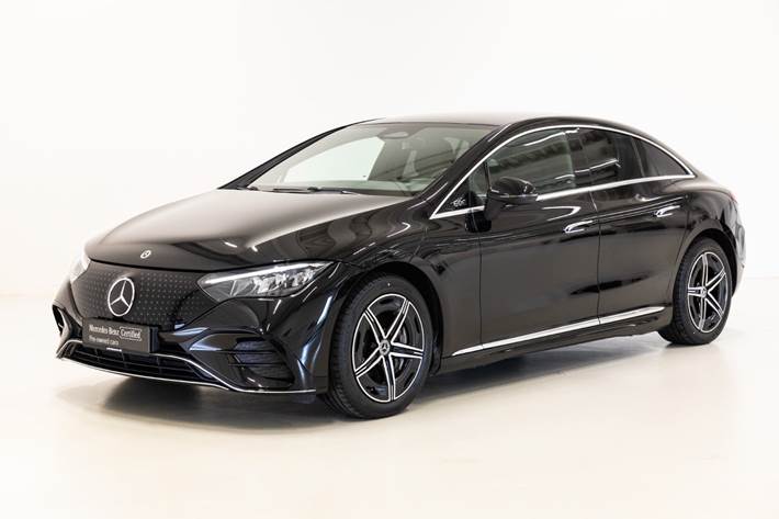 Grå Mercedes EQE350+ fra 2025 set udefra